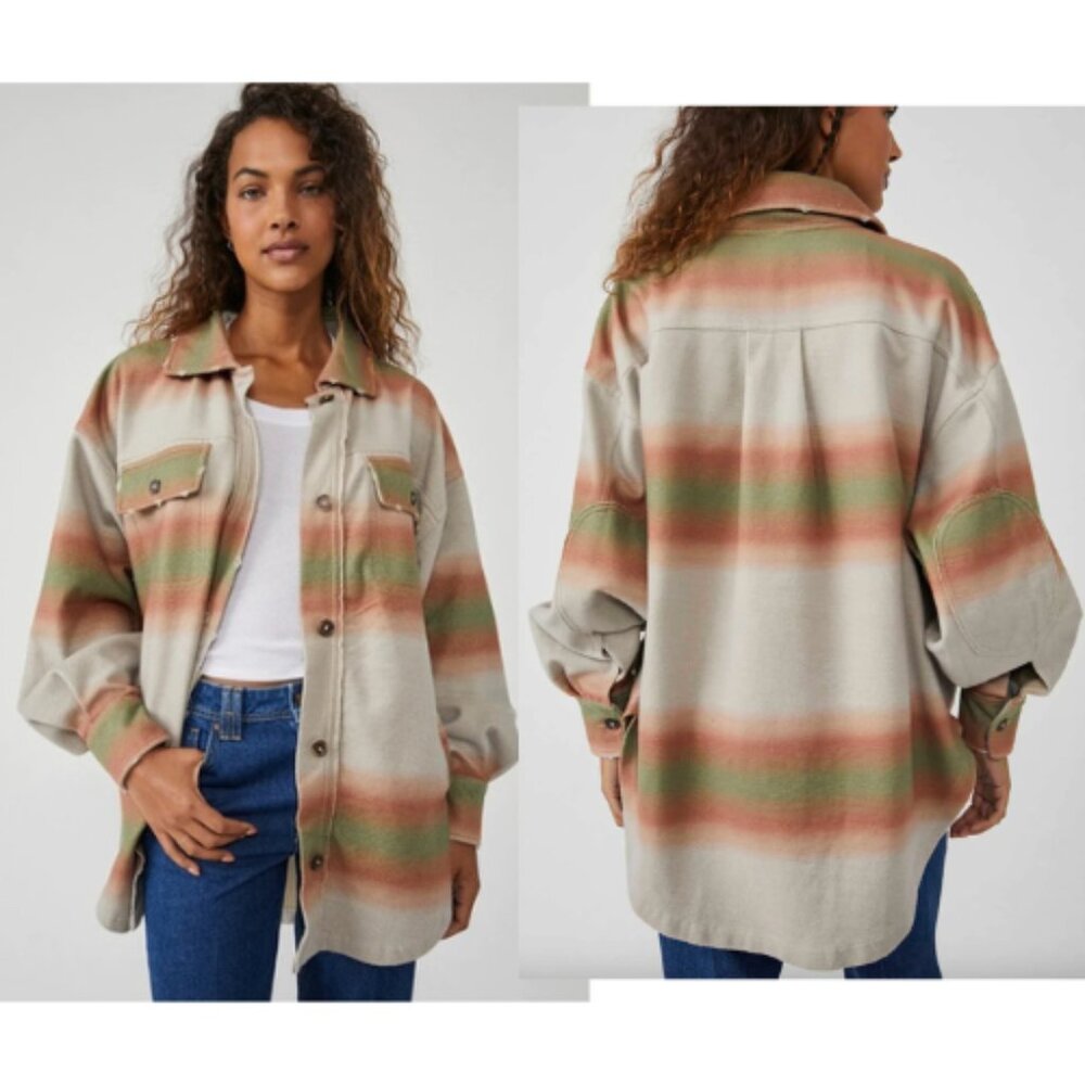 NWT Free People Women's Ruby Jacket Shacket in Marzipan Stripe Combo Size Medium